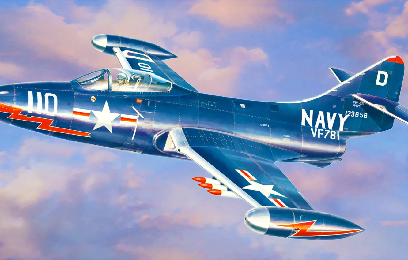 Wallpaper war, art, painting, jet, Grumman F9F Panther, avaition images ...