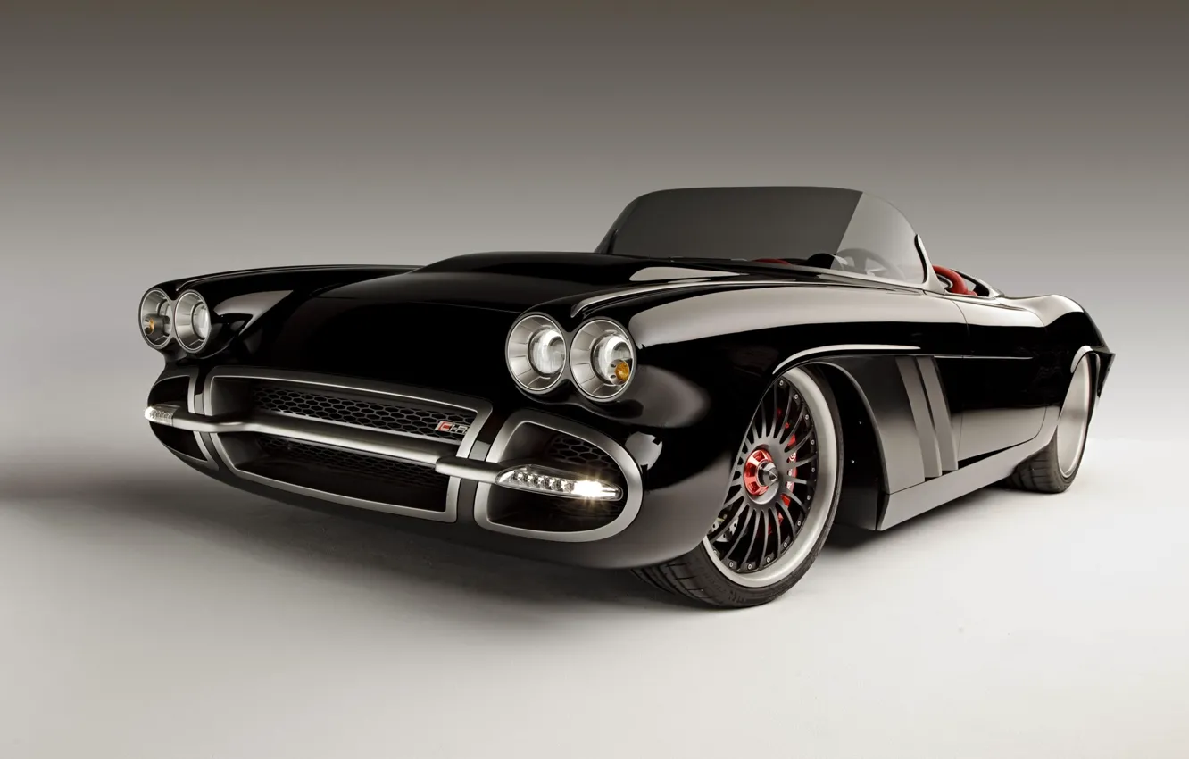 Photo wallpaper black, tuning, Corvette, Chevrolet, tuning, the front, rendering, by Roadster Shop, 1962, Chevrolet.Corvette