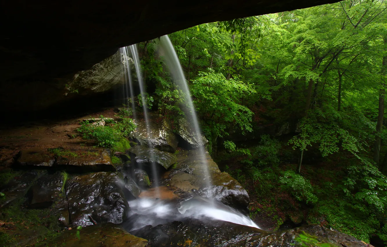 Photo wallpaper waterfall, cave, cool, waterfall