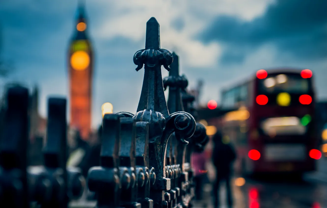 Wallpaper macro, the city, lights, people, the fence, England, London, the  evening, fence, the fence, UK, Big Ben, bus, bokeh, London, England images  for desktop, section город - download