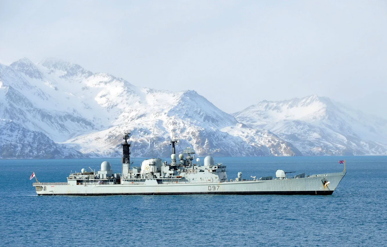 Photo wallpaper sea, mountains, Navy, destroyer, Royal, HMS Edinburgh