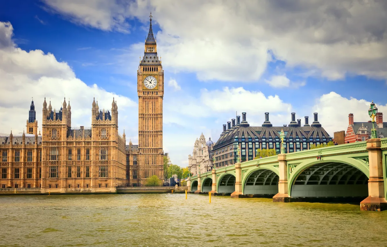 Photo wallpaper the sky, clouds, bridge, the city, blue, England, London, London, clock tower, big ben, Big …