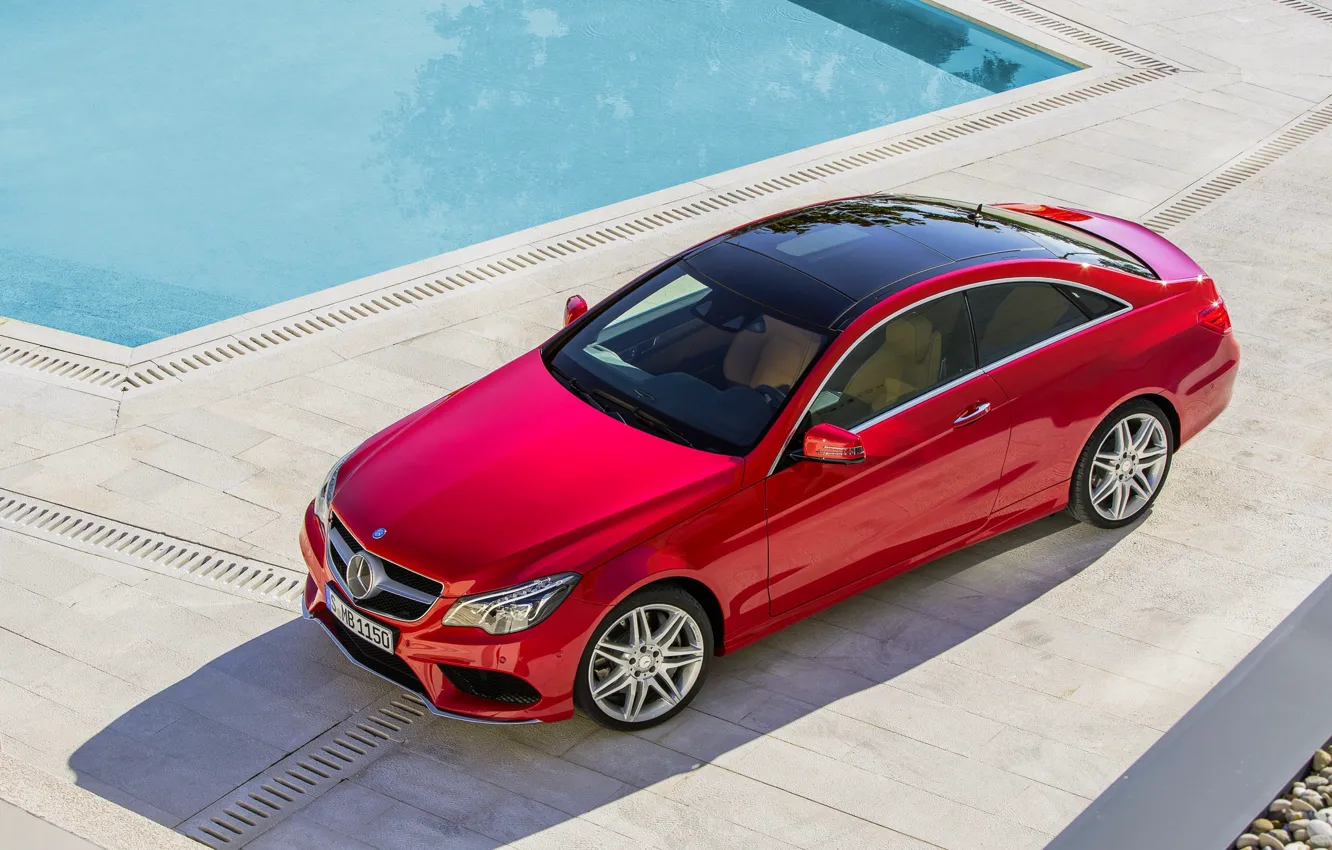 Photo wallpaper Mercedes-Benz, Red, Mercedes, The hood, Shadow, E-class, Coupe, The view from the top