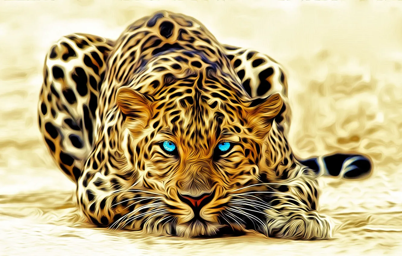Photo wallpaper eyes, blue, leopard, lies, color