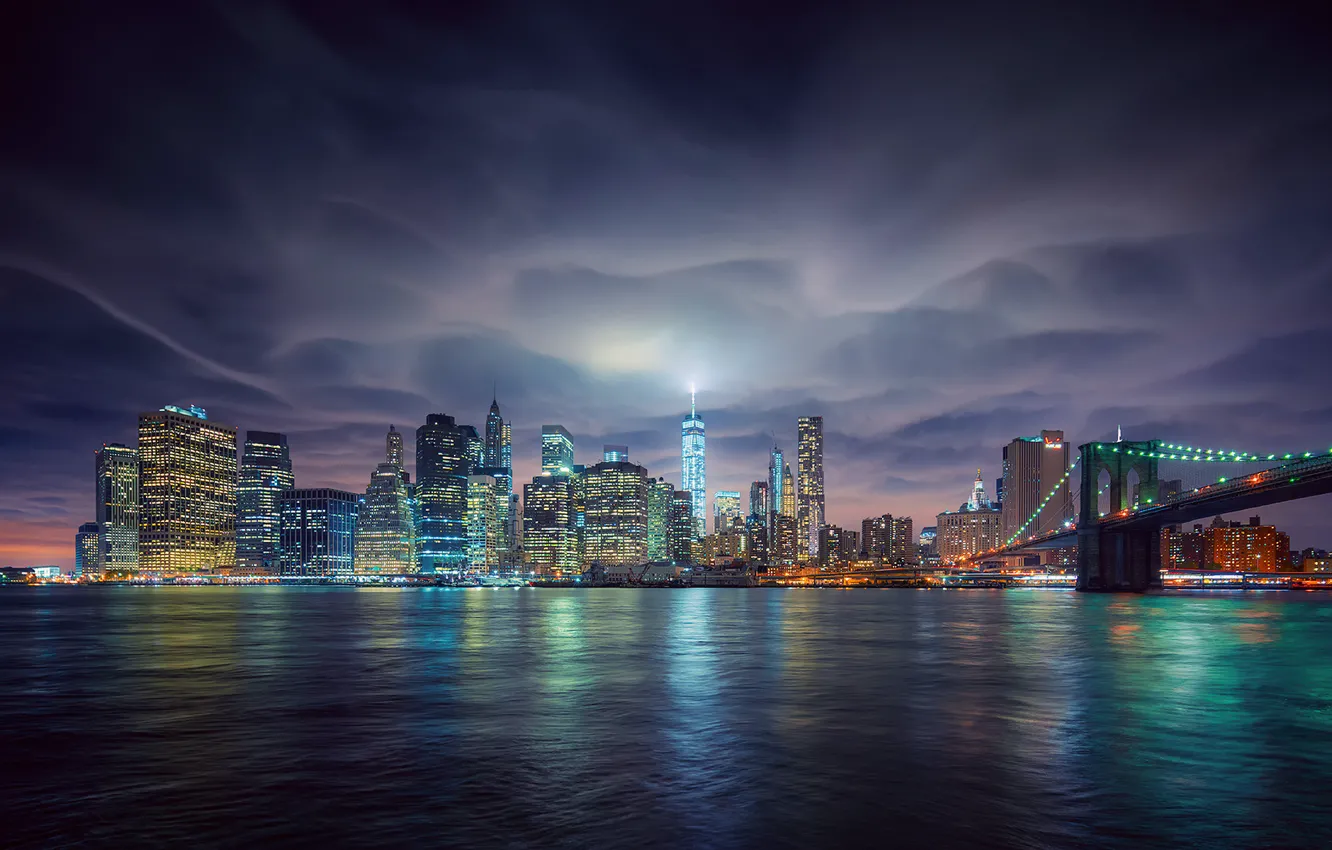Photo wallpaper the city, lights, New York, the evening, USA
