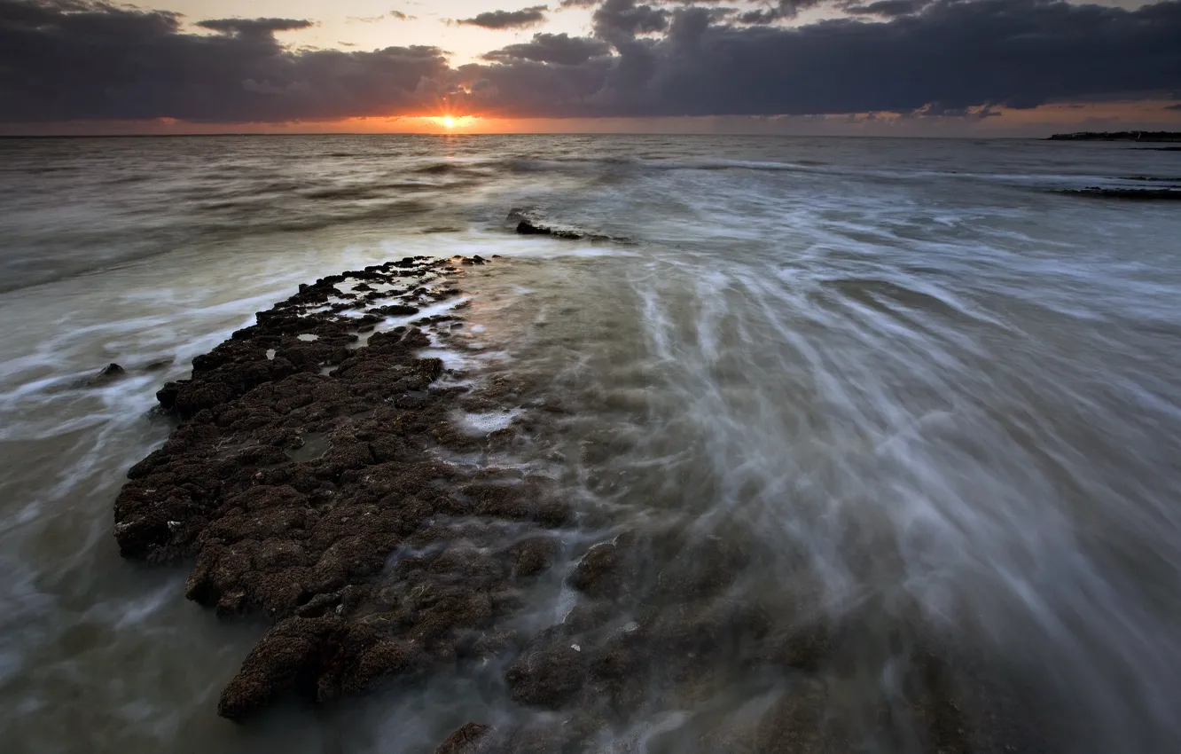 Photo wallpaper sea, clouds, sunrise