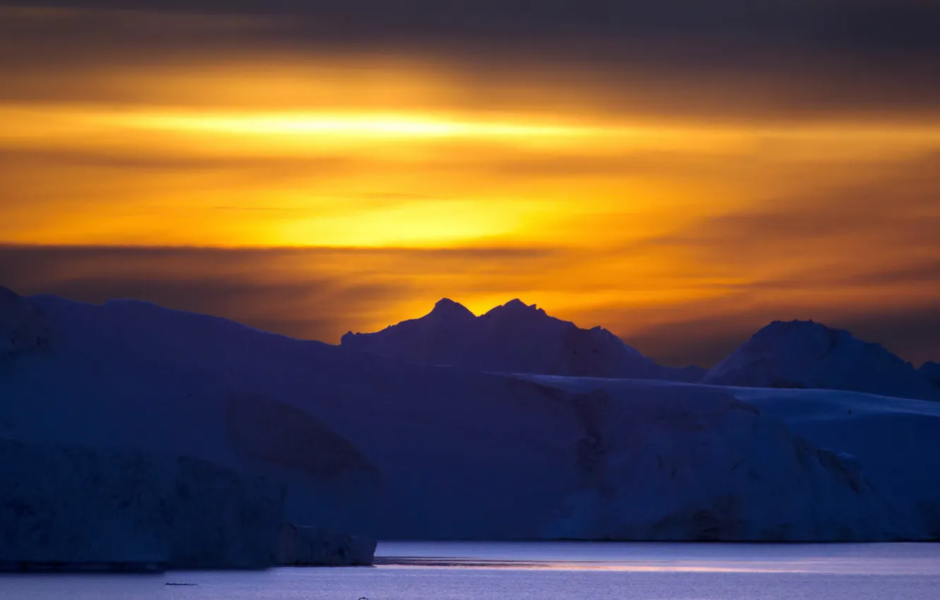 Photo wallpaper Sunset, Greenland, Ilulissat Icefjord