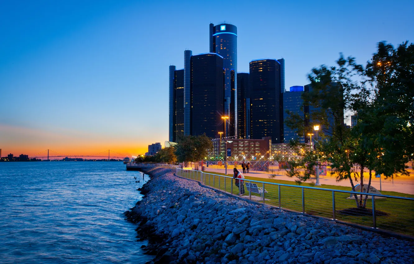 Photo wallpaper city, the city, USA, Detroit, Michigan