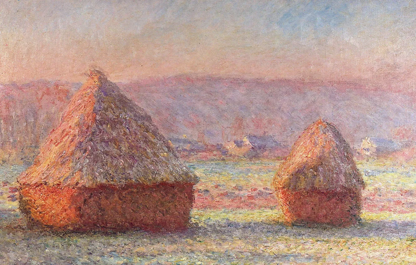 Photo wallpaper landscape, picture, Claude Monet, Stack. Frost. Dawn