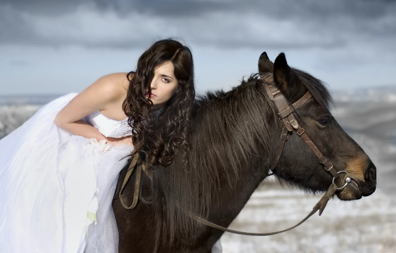 Photo wallpaper hair, horse, Girl, dress