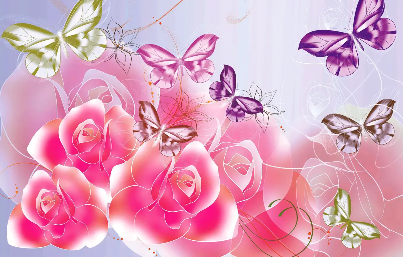 Wallpaper butterfly, flowers, roses, vector images for desktop, section  разное - download