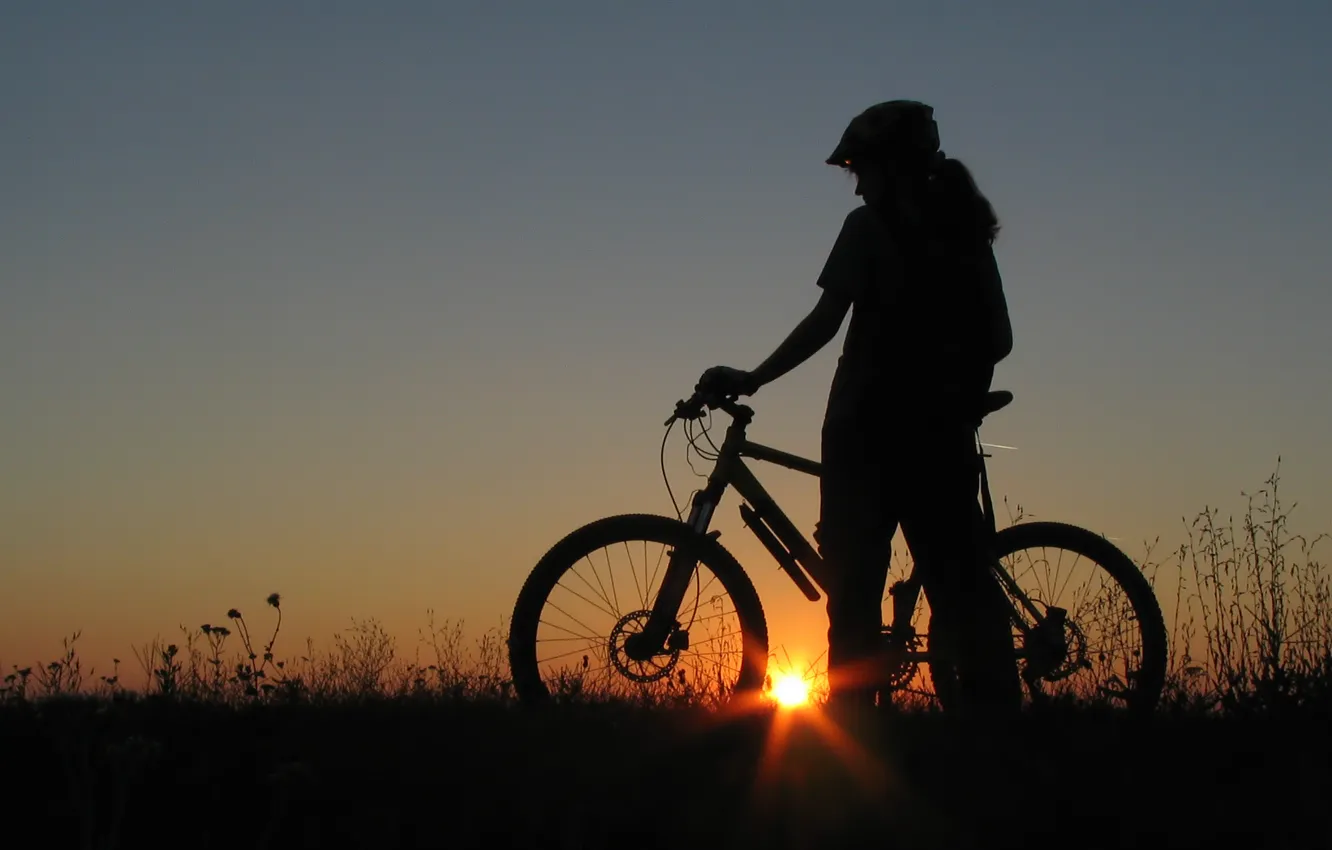 Wallpaper girl, nature, bike, the evening, silhouette, girl, bicycle,  sunsets, stands images for desktop, section настроения - download