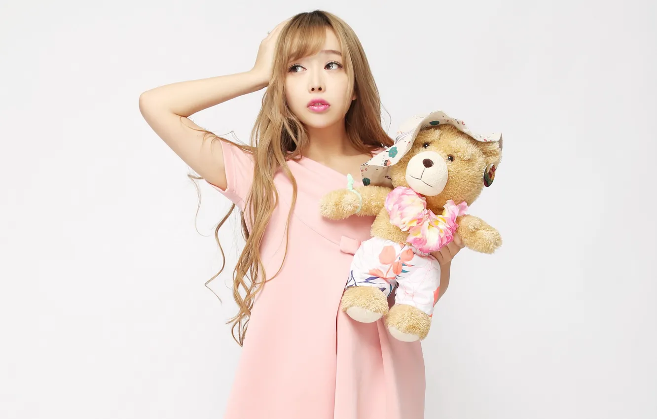 Photo wallpaper girl, model, toy, bear