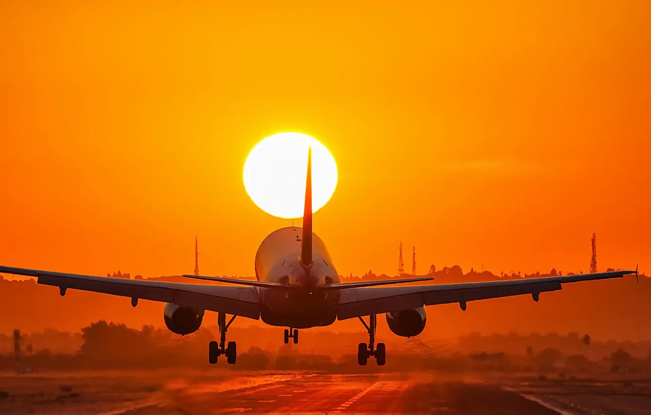 Wallpaper sunset, landing, Aircraft images for desktop, section авиация -  download