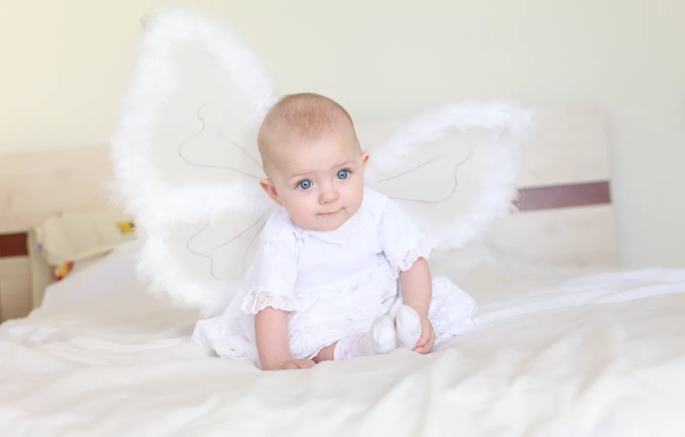 Photo wallpaper Wallpaper, butterfly, bed, angel, girl, wallpaper, baby, child, angel