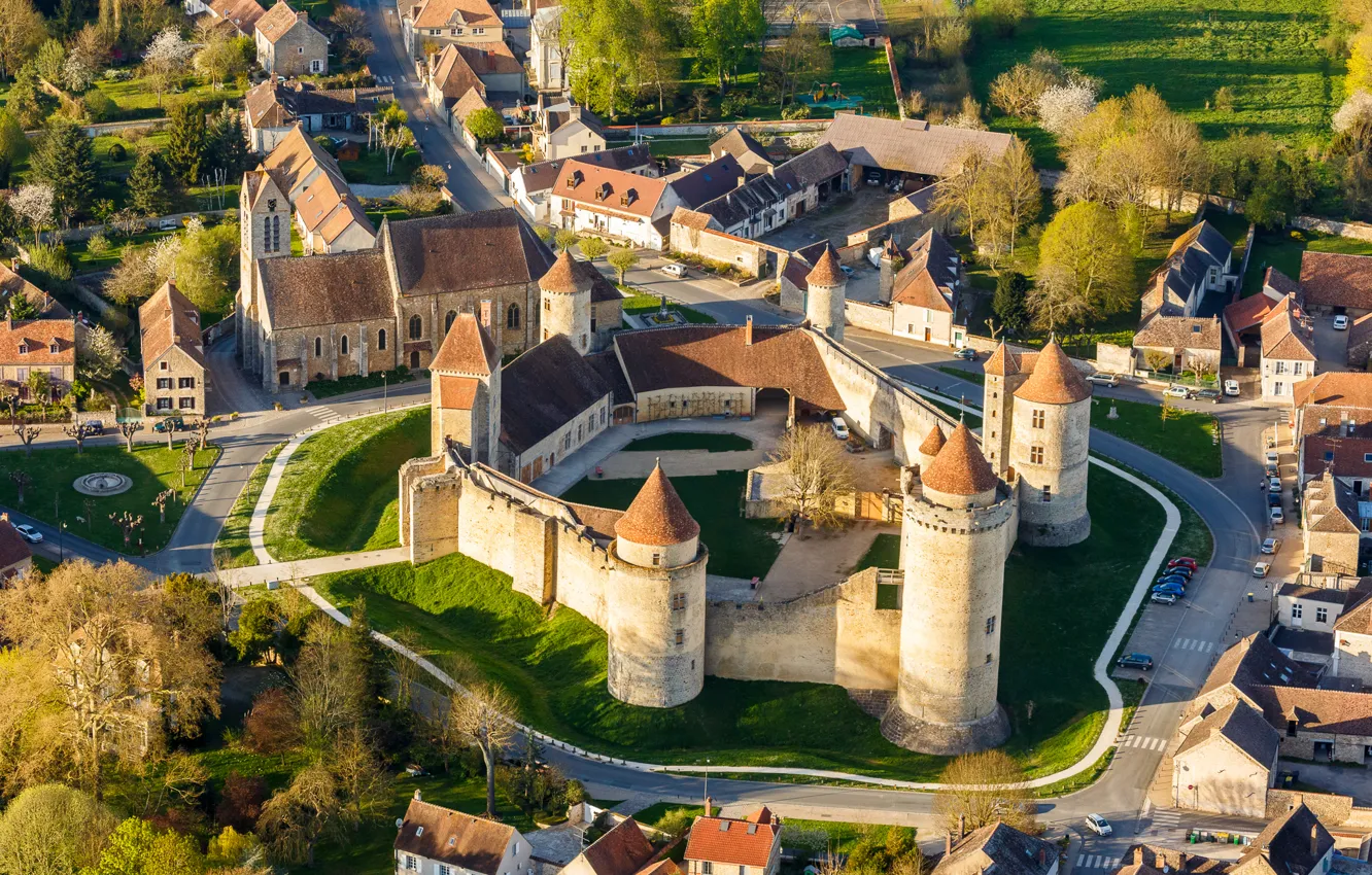 Photo wallpaper landscape, castle, wall, France, tower, home, Chateau, Blandy-Les-Tours