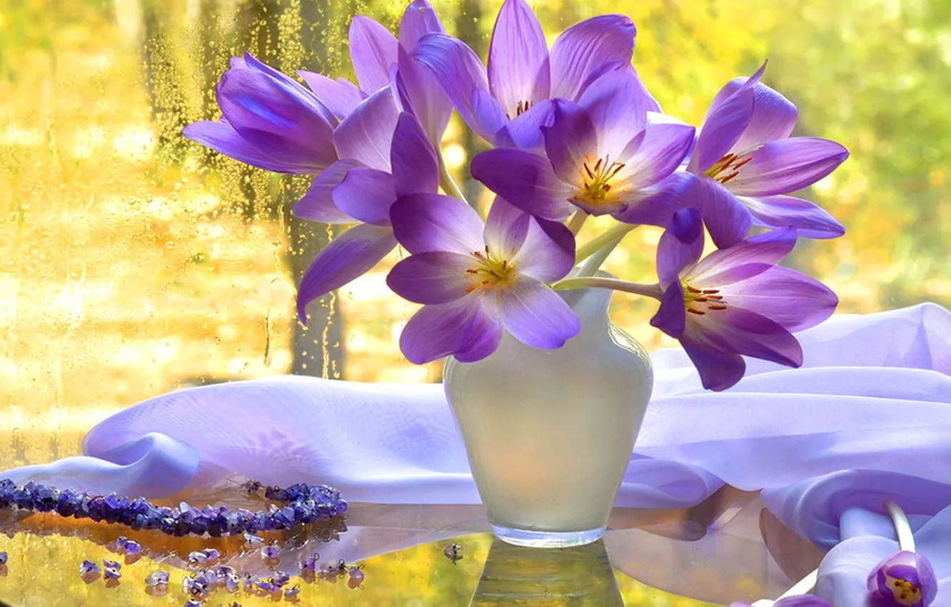 Wallpaper autumn, view, harmony, window, vase, bouquet, beautiful flowers  images for desktop, section цветы - download