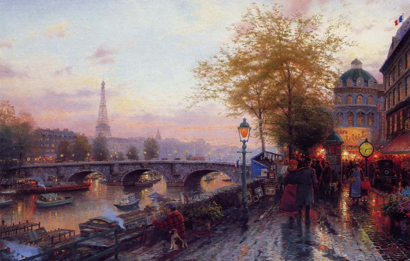 Wallpaper Paris, picture, Eiffel tower, Thomas Kinkade images for desktop,  section город - download