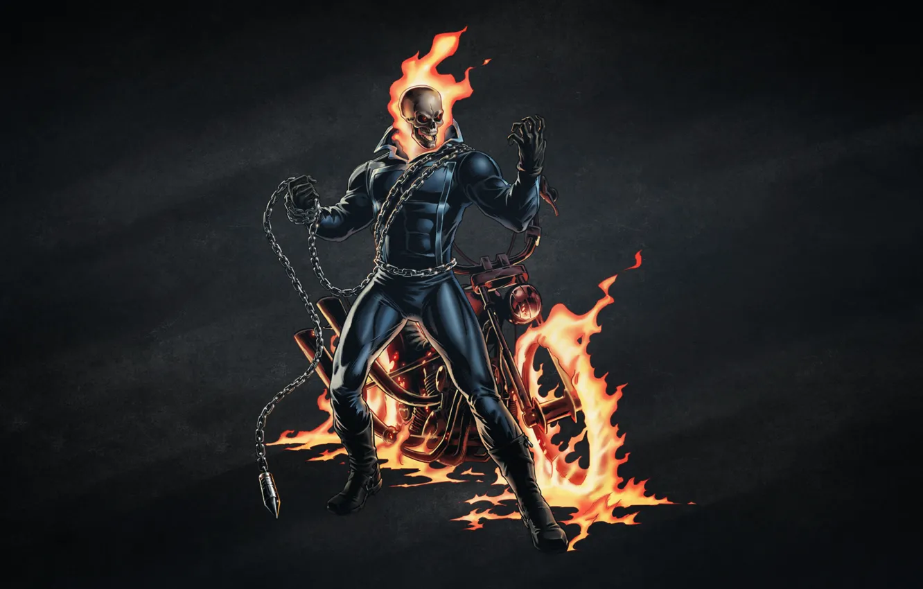 Wallpaper the dark background, fire, skull, chain, skeleton, motorcycle,  Ghost Rider, Ghost rider, bike images for desktop, section фантастика -  download