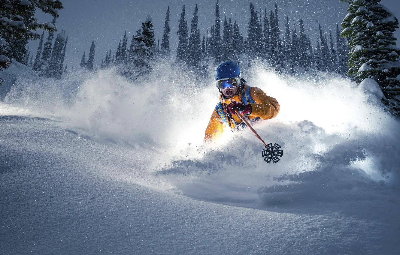 Photo wallpaper snow, speed, skier