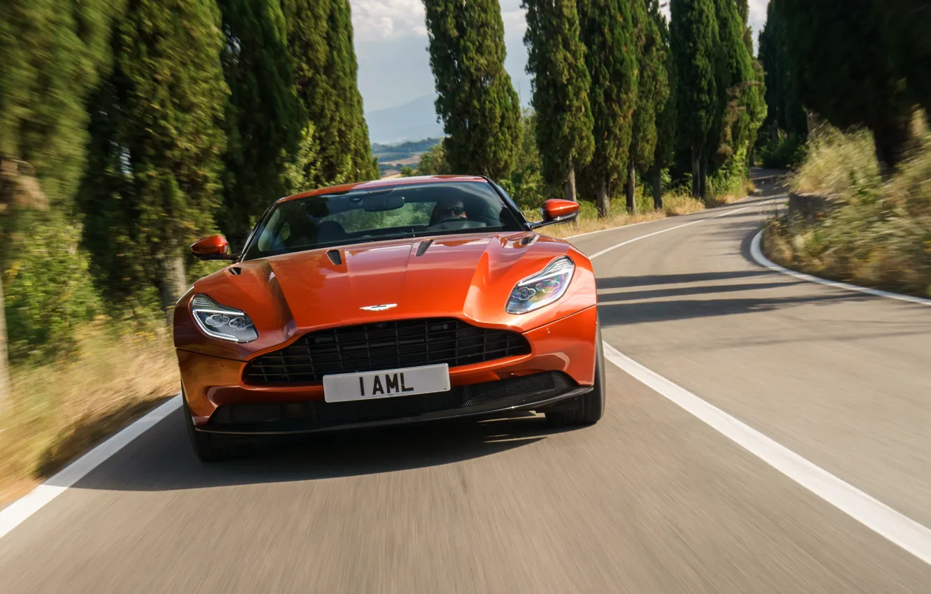 Photo wallpaper road, Aston Martin, supercar, supercar, road, the front, DB11