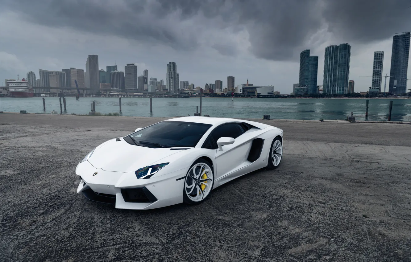Wallpaper Lamborghini, White, Aventador, Vellano MC Customs images for
