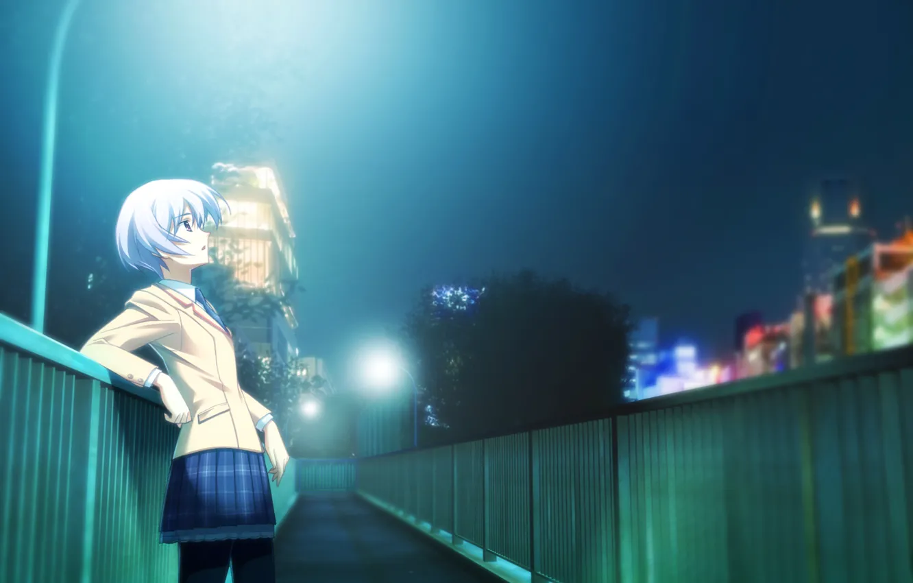 Wallpaper Girl Bridge The City Lights Home Anime Lights Schoolgirl Chaos Top The Seifuku Ayse Chaos Head Images For Desktop Section Prochee Download
