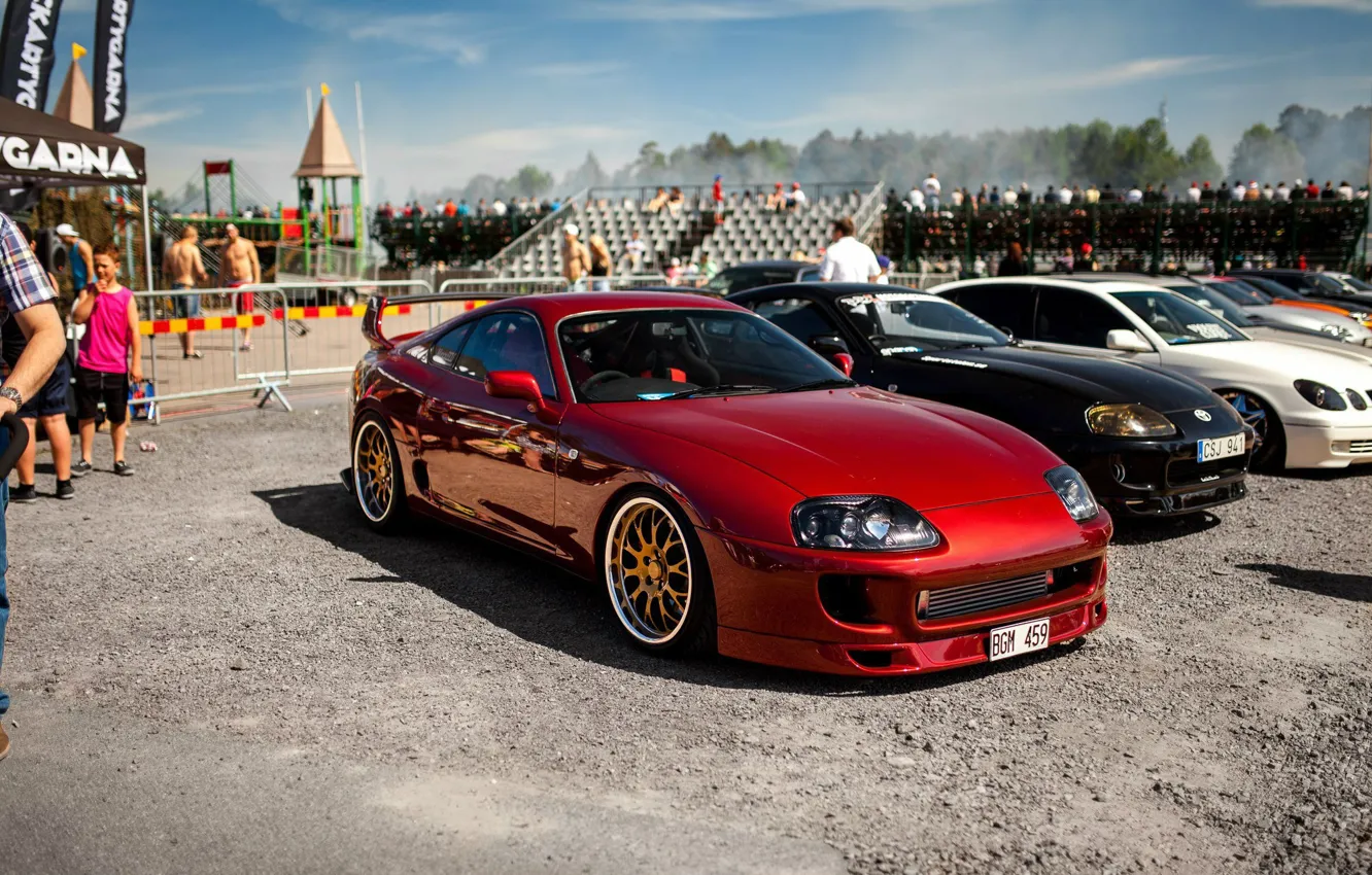 Photo wallpaper turbo, red, wheels, supra, gold, japan, toyota, jdm, tuning, power, front, race, Toyota, face, supra, …