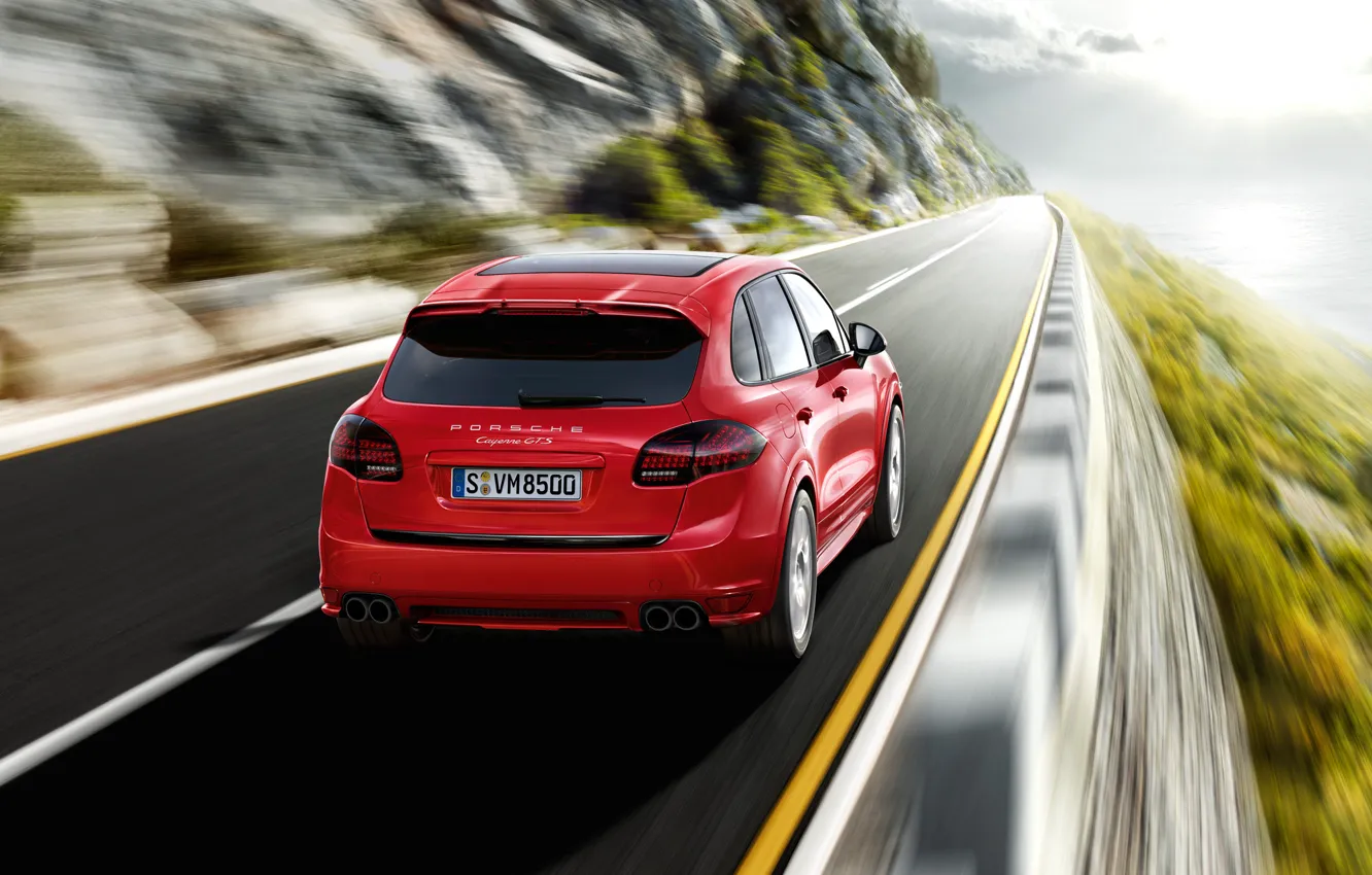 Photo wallpaper road, red, speed, Porsche, Porsche Cayenne
