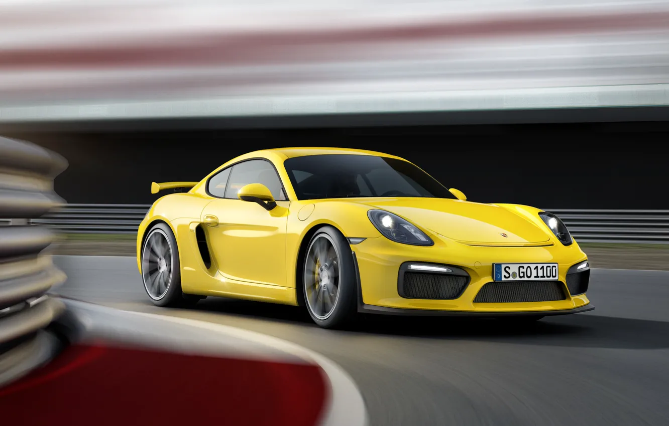 Photo wallpaper yellow, Porsche, Cayman, Porsche, the front, GT4, Caiman