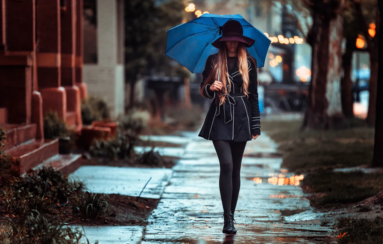 Wallpaper girl, rain, street, umbrella, gait, Rainy day images for desktop,  section ситуации - download