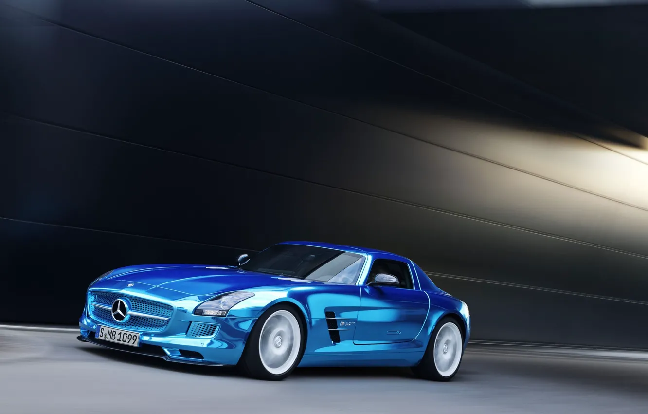 Photo wallpaper Mercedes-Benz, Blue, Mercedes, AMG, Coupe, SLS, Chrome, Coupe