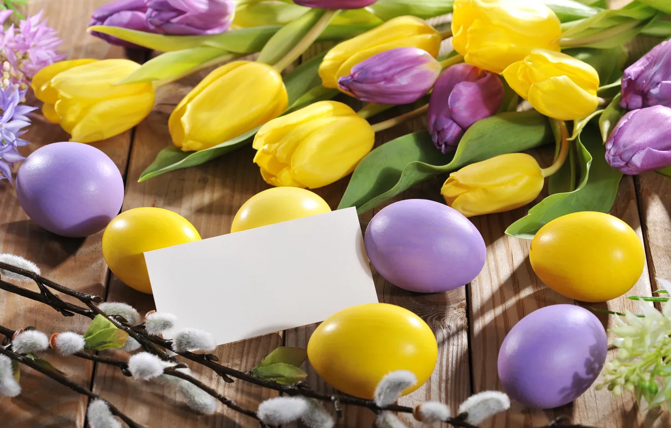 Photo wallpaper flowers, eggs, Easter, tulips, flowers, spring, Easter, eggs
