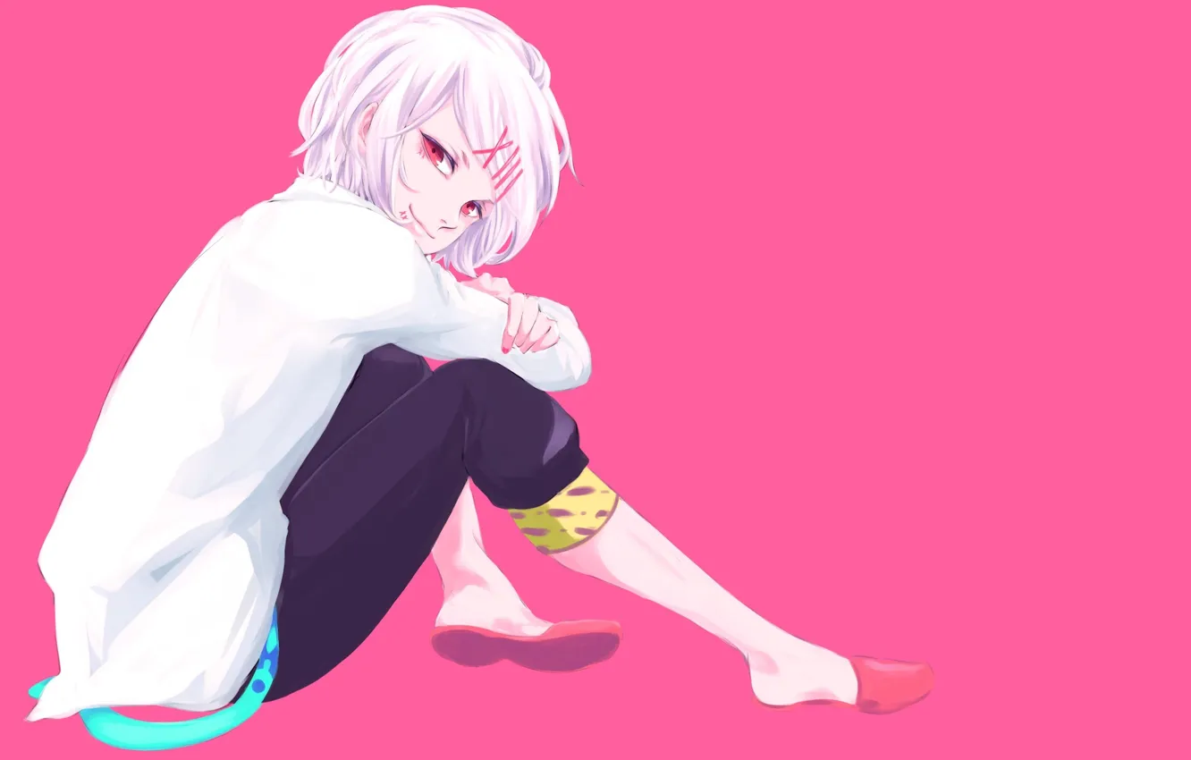 Photo wallpaper boy, art, Anime, sitting, Anime, pink background, clips, Tokyo Ghoul, Tokyo To, Tokyo Ghoul, Juuzou …
