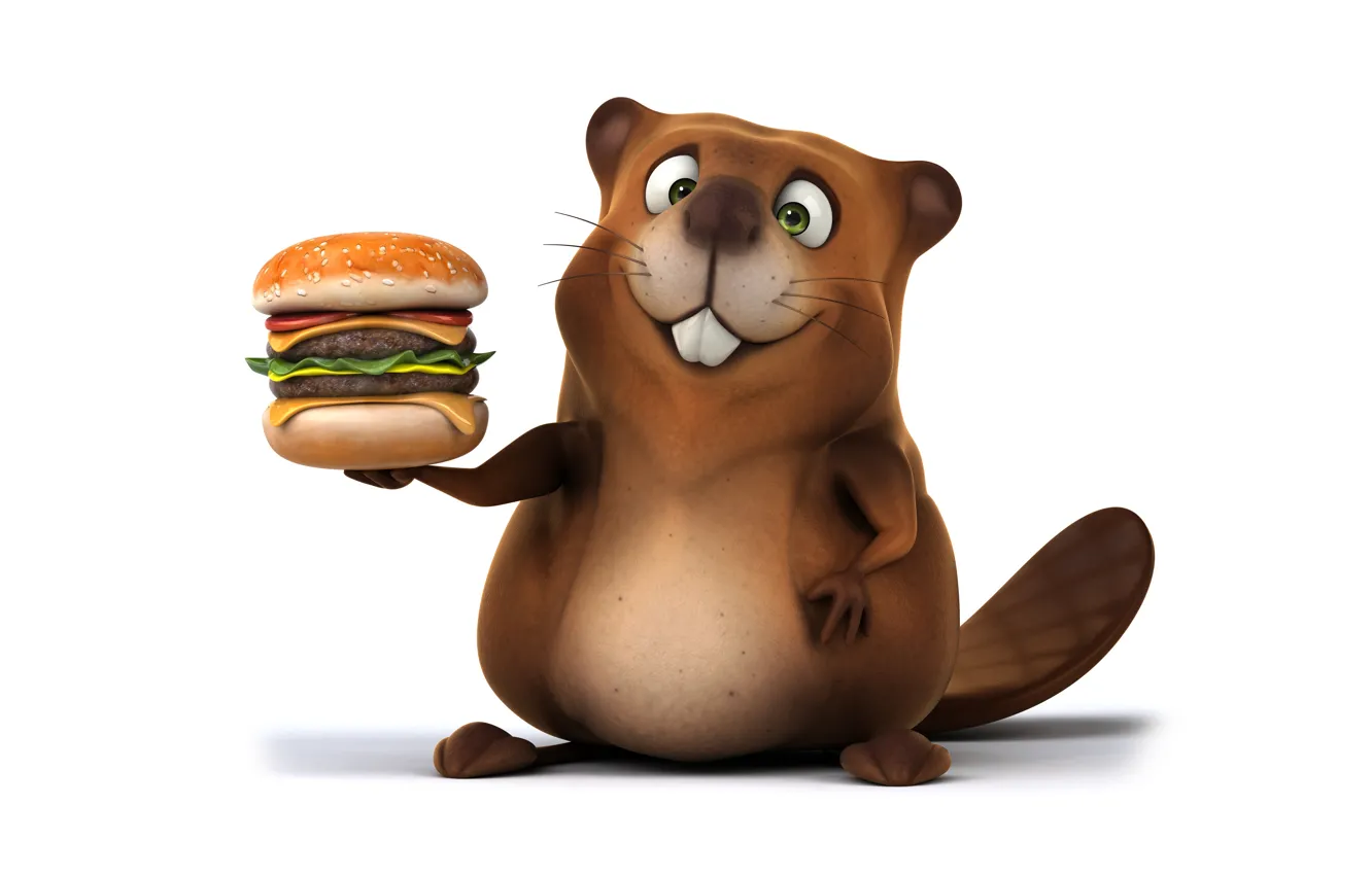 Photo wallpaper character, funny, beaver, hamburger, beaver