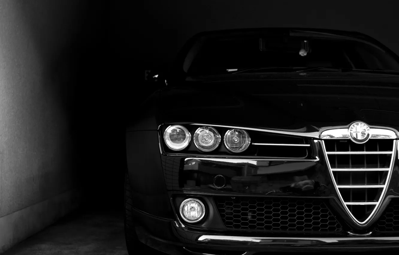 Photo wallpaper face, black, lights, Alfa Romeo