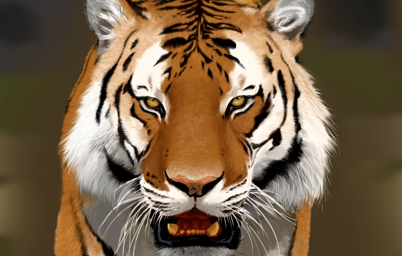Photo wallpaper face, tiger, art