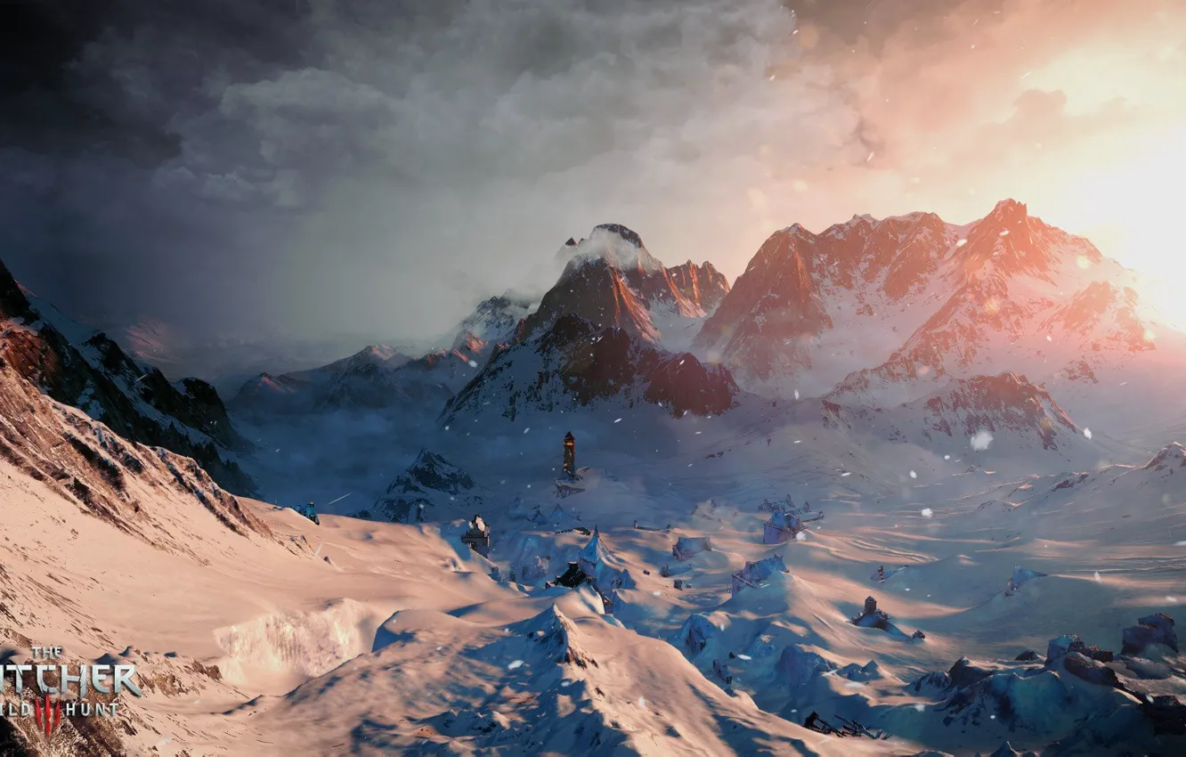 Photo wallpaper winter, snow, mountains, art, The Witcher, CD Projekt RED, The Witcher 3: Wild Hunt