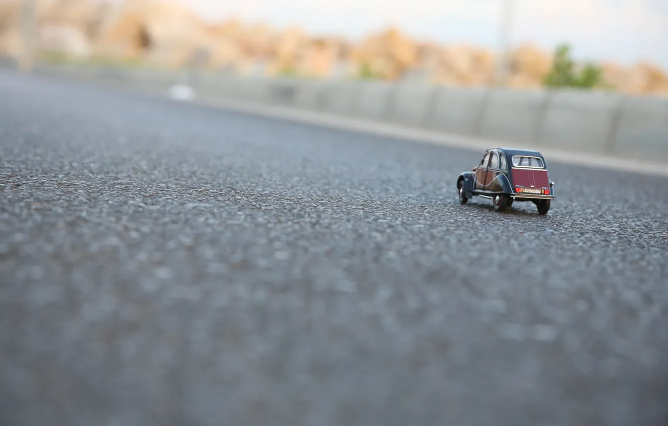 Photo wallpaper car, toy, toy, citroen, street, asphalt, model, miniature, car model