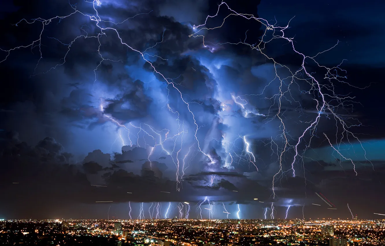Photo wallpaper The SKY, CLOUDS, NIGHT, RAIN, CLOUDS, HOME, CATEGORY, LIGHTS, The STORM, FLASH, ZIPPER