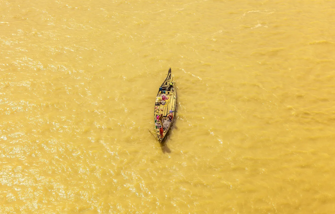 Photo wallpaper river, boat, fisherman