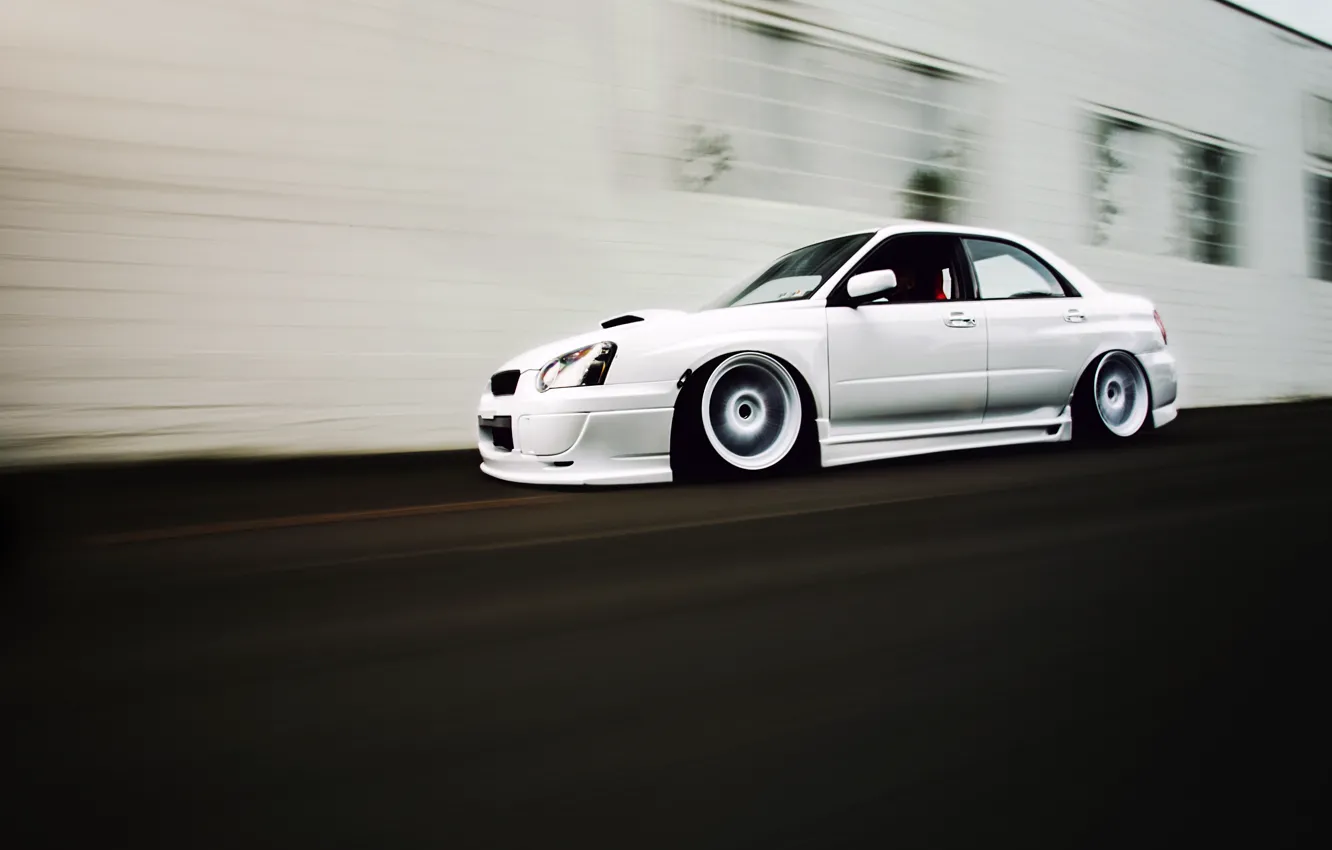 Photo wallpaper tuning, speed, white, subaru, impreza, Subaru Impreza, wrx sti