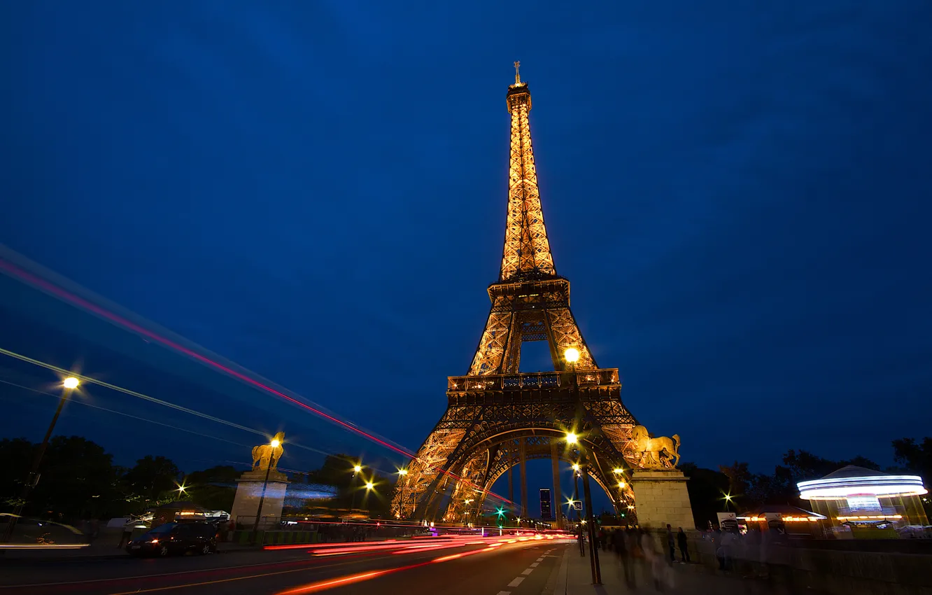 Photo wallpaper road, night, the city, people, France, Paris, excerpt, Eiffel tower, Paris, France, Eiffel Tower, La …