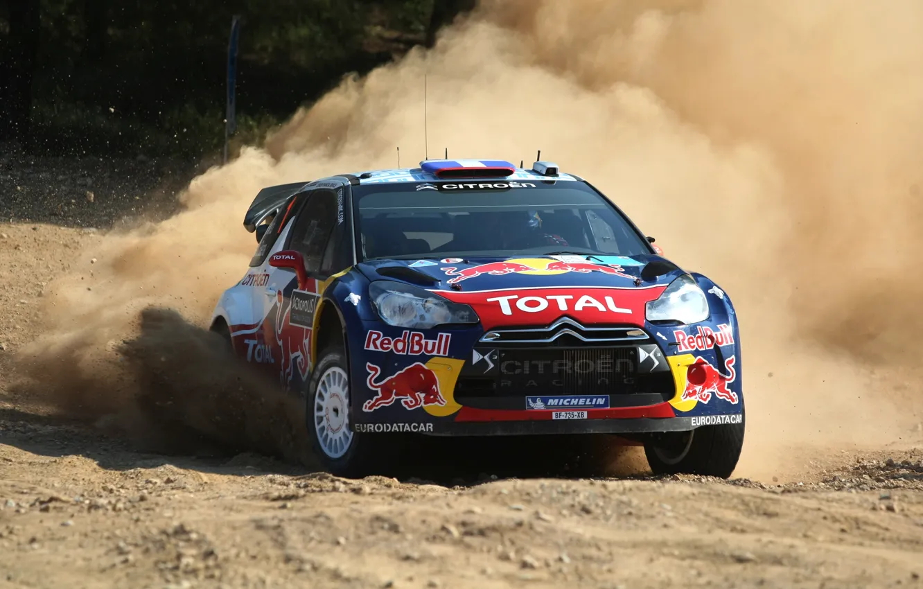 Photo wallpaper Auto, Dust, Sport, Machine, Race, Skid, Citroen, Red Bull, DS3, WRC, Rally, Rally, The front