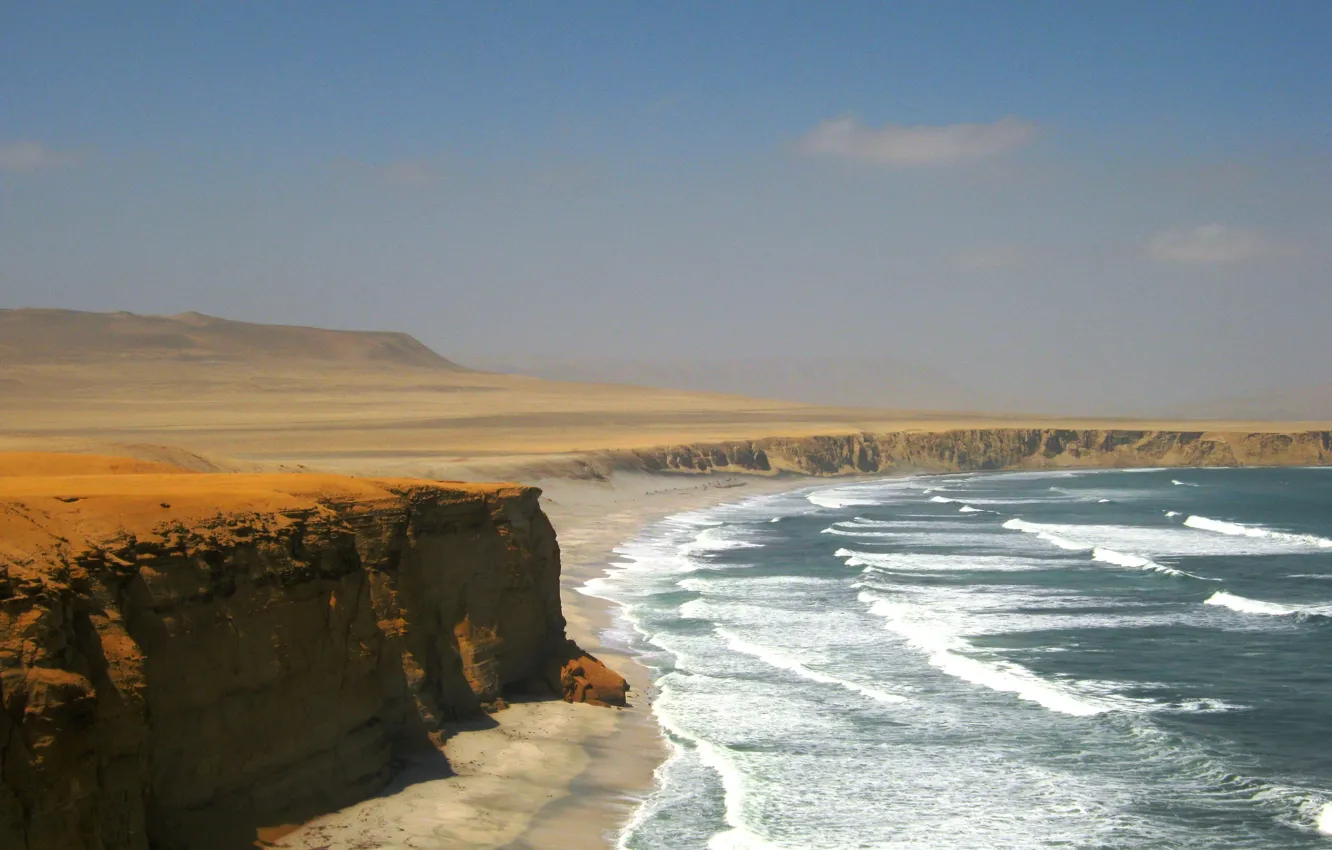 Photo wallpaper Beach, Chile, Desert, Waves, Cliff