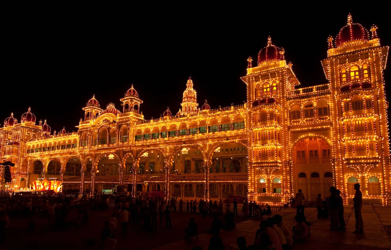 Wallpaper night, lights, India, Palace, festival of dasar, Karnataka,  Mysore images for desktop, section разное - download