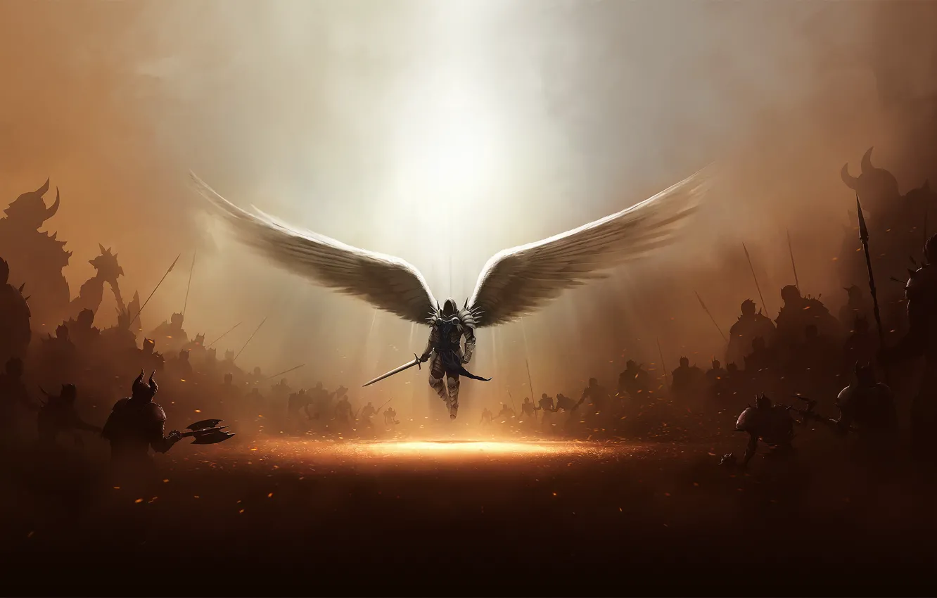 Photo wallpaper wings, angel, sword, Diablo 3, the light of God