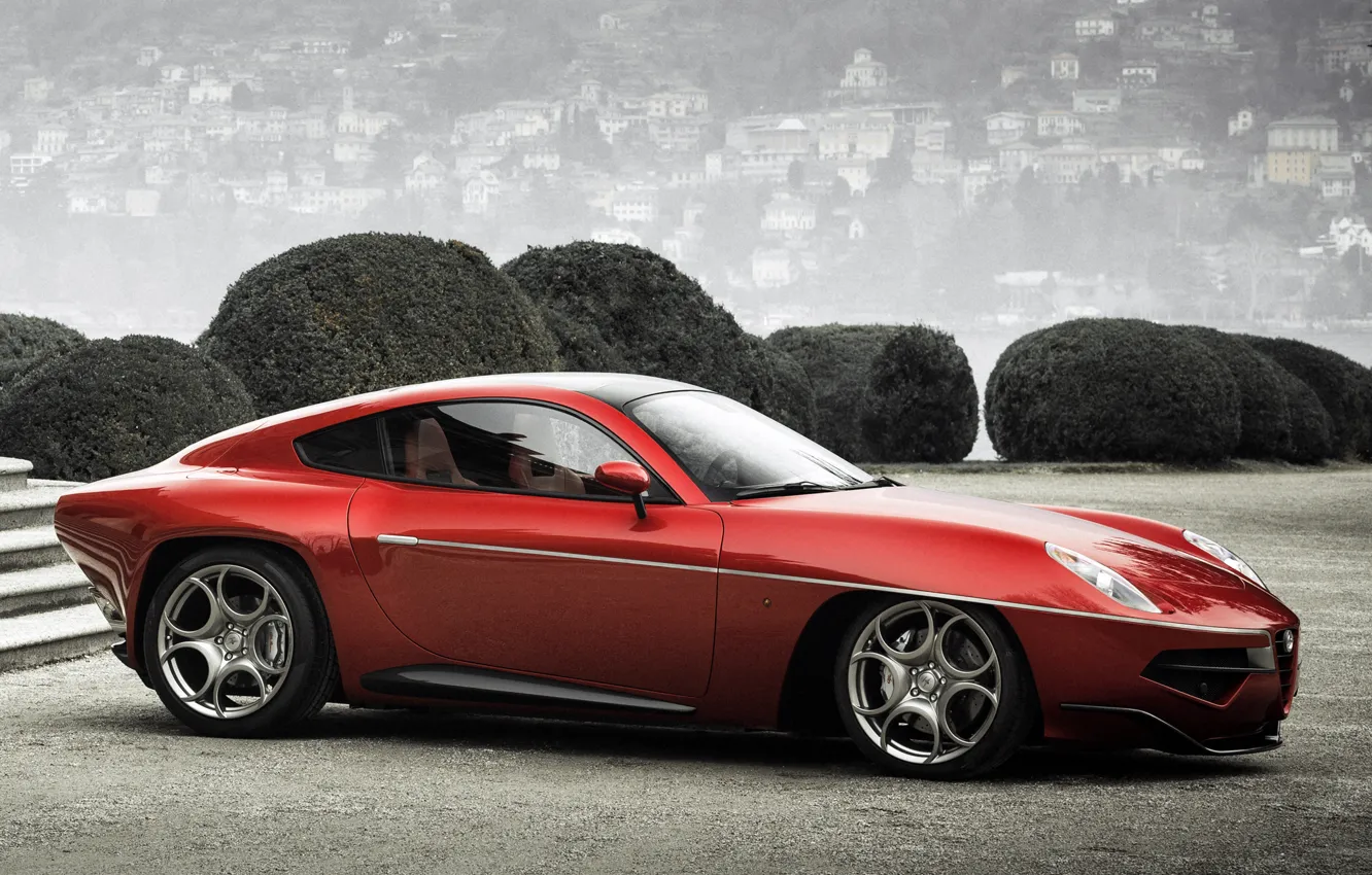 Photo wallpaper red, Alfa Romeo, car, side view, beautiful, Touring, Flying Disc