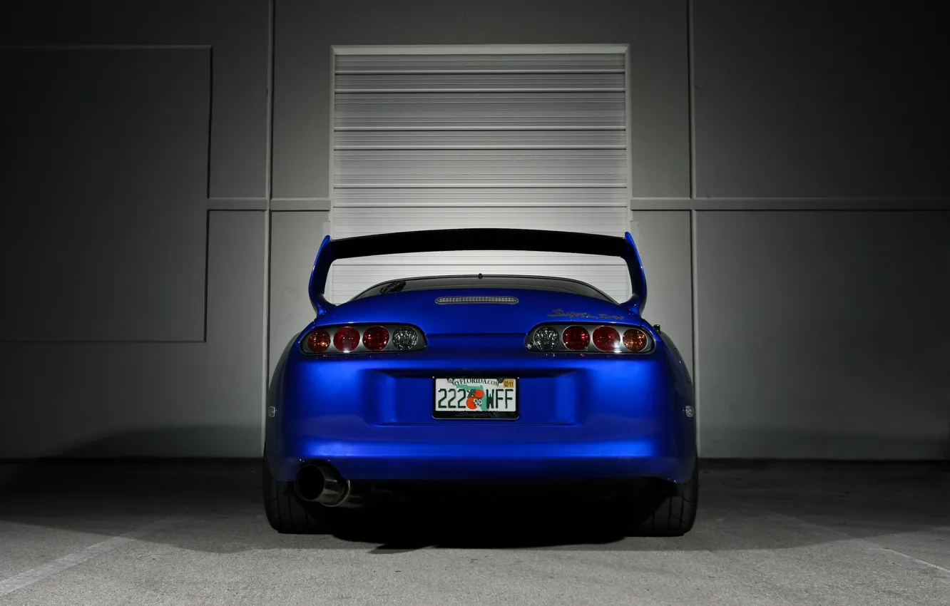 Photo wallpaper supra, blue, toyota, blue, back, supra, wing, toion, exhaust pipe