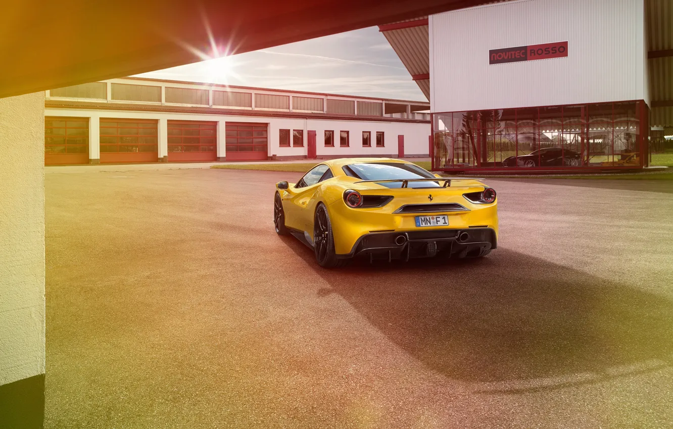 Photo wallpaper auto, yellow, Ferrari, Ferrari, rear view, Rosso, Novitec, 488 GTB